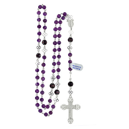 Amethyst rosary with small roses, 0.2 inches beads and 925 silver 4