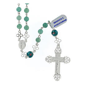 Aventurine rosary with small roses, 0.2 inches beads and 925 silver