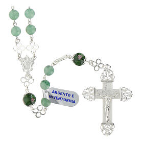 Aventurine rosary with small roses, 0.2 inches beads and 925 silver