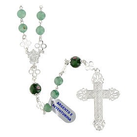 Aventurine rosary with small roses, 0.2 inches beads and 925 silver