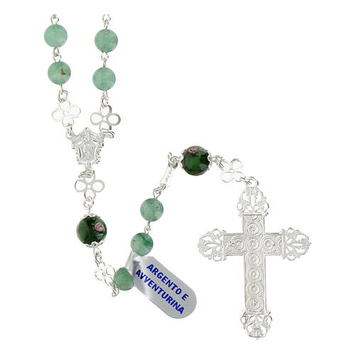 Aventurine rosary with small roses, 0.2 inches beads and 925 silver 2