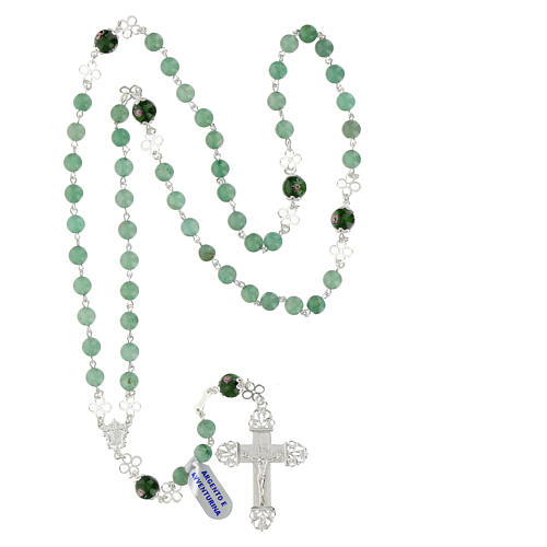 Aventurine rosary with small roses, 0.2 inches beads and 925 silver 4