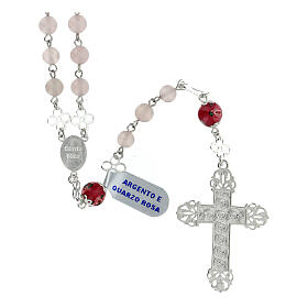 Rose quartz rosary of Saint Rita with small roses, 0.2 inches beads