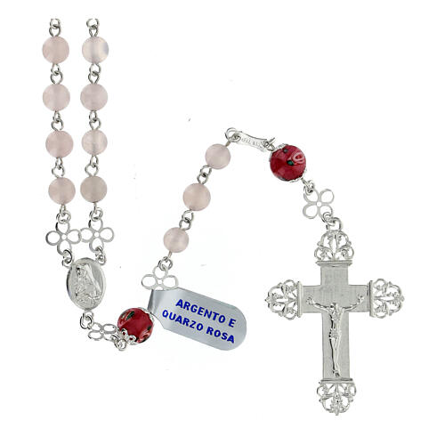 Rose quartz rosary of Saint Rita with small roses, 0.2 inches beads 1