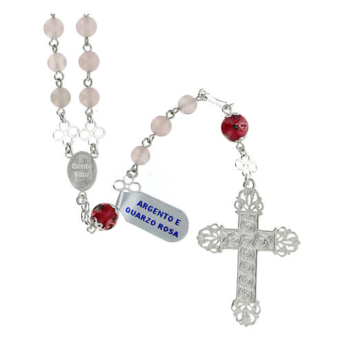 Rose quartz rosary of Saint Rita with small roses, 0.2 inches beads 2