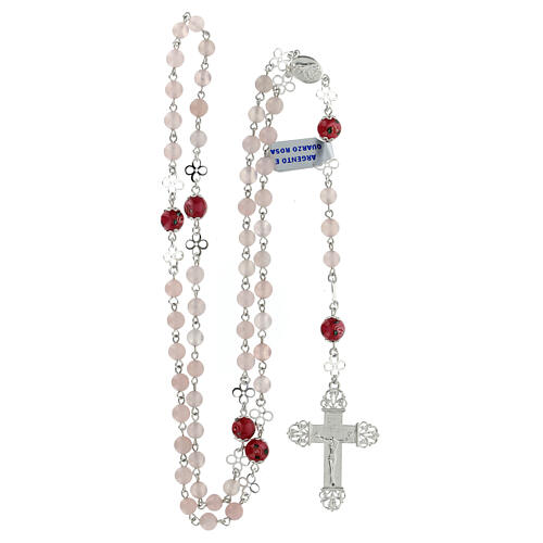 Rose quartz rosary of Saint Rita with small roses, 0.2 inches beads 4