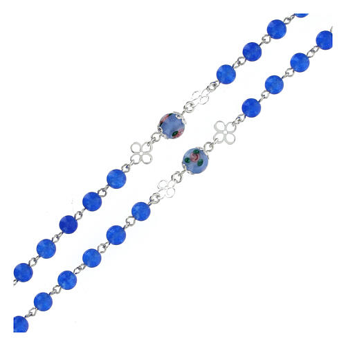 Blue agate rosary with small roses, 0.2 inches beads and 925 silver 3