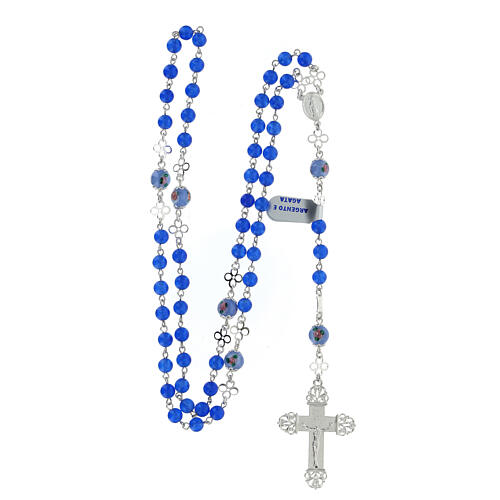 Blue agate rosary with small roses, 0.2 inches beads and 925 silver 4