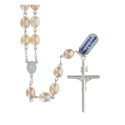Rosary with Baroque freshwater pearls of 0.3 in and Miraculous Medal 2