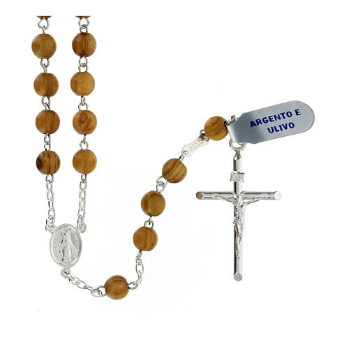 Olivewood rosary with 0.2 in beads and 925 silver 1