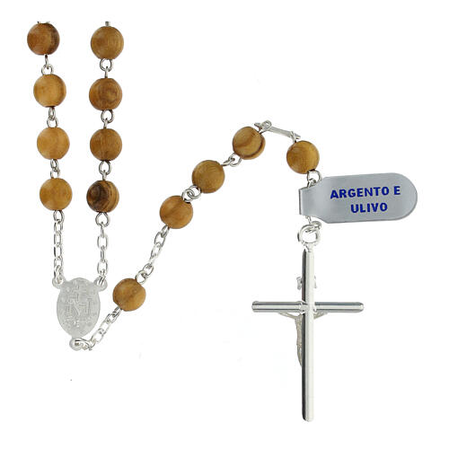Olivewood rosary with 0.2 in beads and 925 silver 2