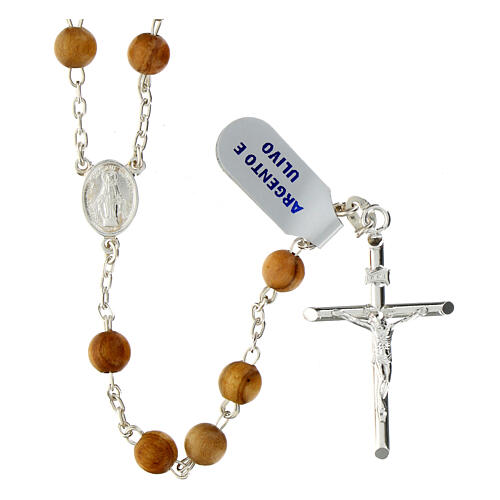 Rosary with Miraculous Medal, 925 silver and 0.024 in olivewood beads 1
