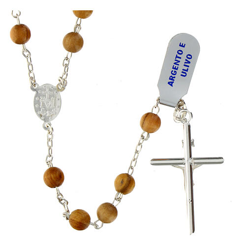 Rosary with Miraculous Medal, 925 silver and 0.024 in olivewood beads 2