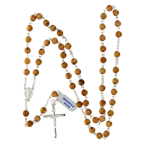 Rosary with Miraculous Medal, 925 silver and 0.024 in olivewood beads 4
