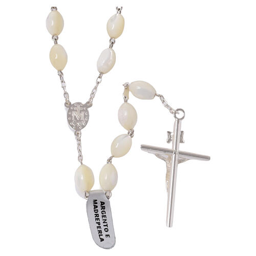 Chapelet argent 925 grains ovales nacre 12x9 mm 3