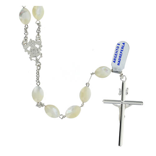 Oval mother-of-pearl rosary in 925 silver 12x9 mm 2