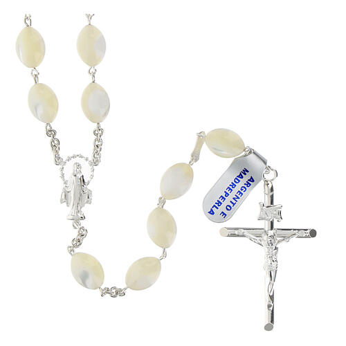 Oval mother-of-pearl rosary in 925 silver 12x9 mm 1