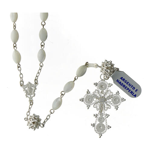 Oval mother-of-pearl 800 silver filigree rosary 9x6 cm 2