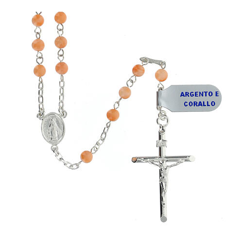 Rosary of 925 silver with 0.02 in coral beads 1