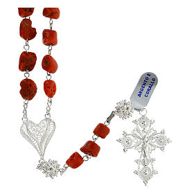 Baroque rosary of 800 silver filigree with coral beads