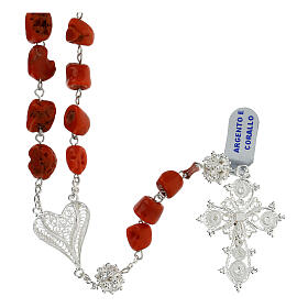 Baroque coral rosary and silver filigree