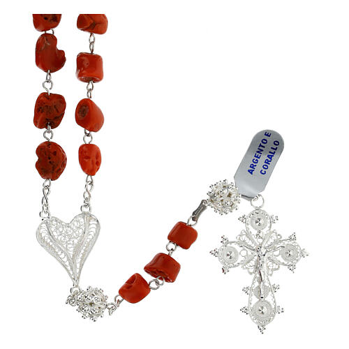 Baroque coral rosary and silver filigree 1