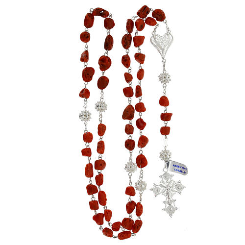 Baroque coral rosary and silver filigree 4