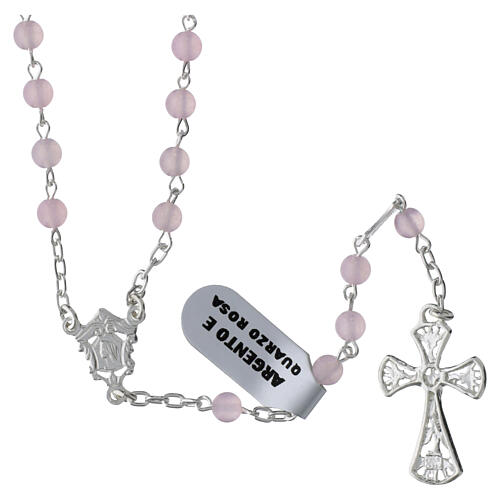 Rosario 4 mm argento 925 quarzo rosa 3