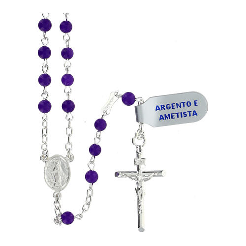 Różaniec ametyst i srebro 925, koraliki 4mm 1