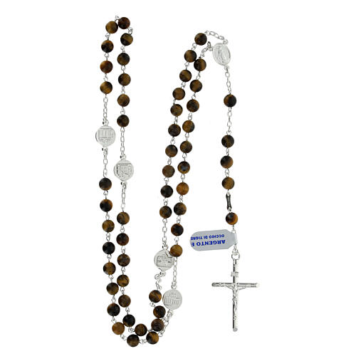 Rosary 6 mm tiger's eye basilicas jubilee silver 925 4