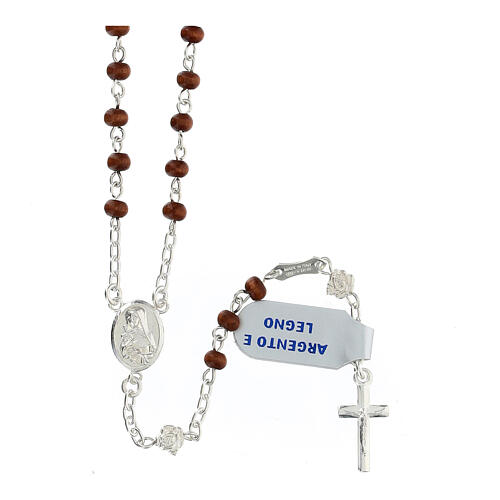 Rosary necklace of St. Rita, wooden beads and 925 silver small roses 1