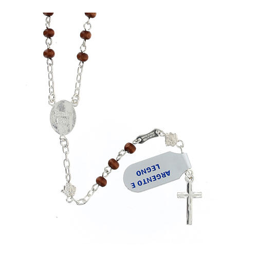 Rosary necklace of St. Rita, wooden beads and 925 silver small roses 2