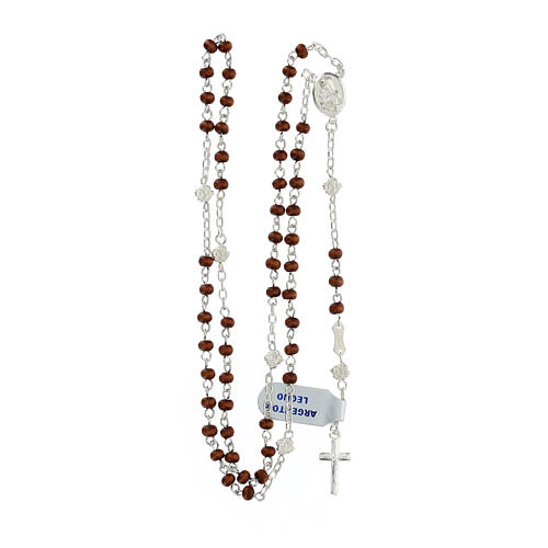 Rosary necklace of St. Rita, wooden beads and 925 silver small roses 4