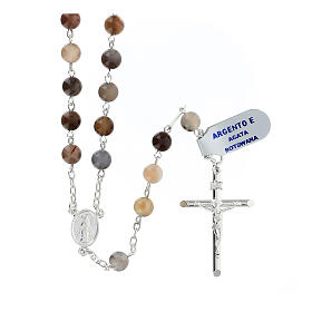 Rosary beads 6 mm Botswana agate 925 silver cross