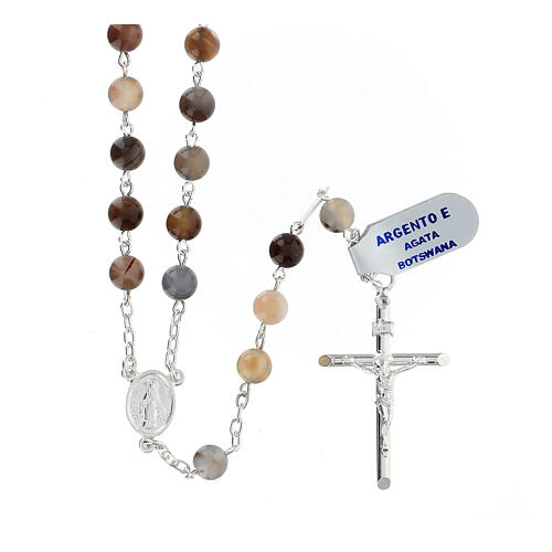 Rosary beads 6 mm Botswana agate 925 silver cross 1