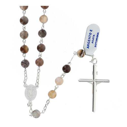 Rosary beads 6 mm Botswana agate 925 silver cross 2