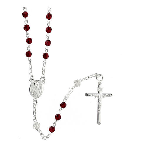 Rosary necklace of St. Rita, 925 silver and red crystal 1