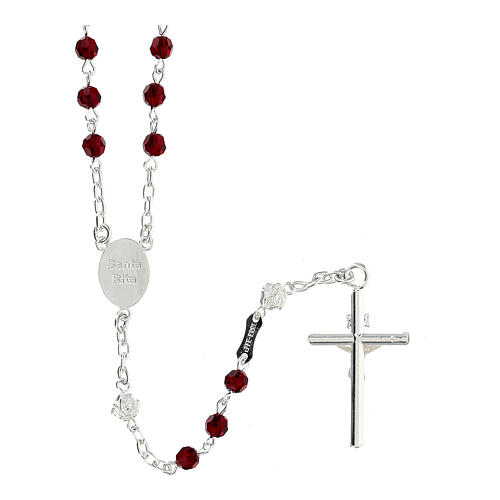 Rosary necklace of St. Rita, 925 silver and red crystal 2