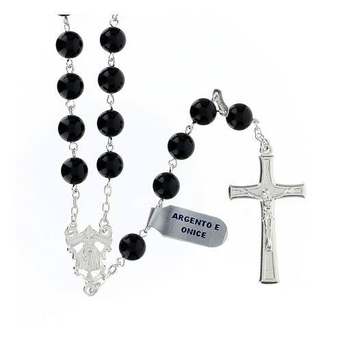 Różaniec srebro 925 i onyks, koraliki 8mm 1