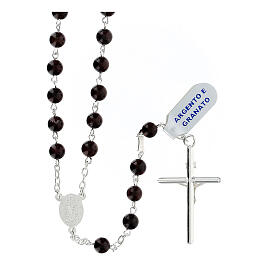 Rosary in 925 silver Miraculous Mary garnet 6 mm