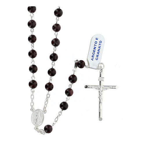 Rosary in 925 silver Miraculous Mary garnet 6 mm 1