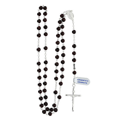 Rosary in 925 silver Miraculous Mary garnet 6 mm 4