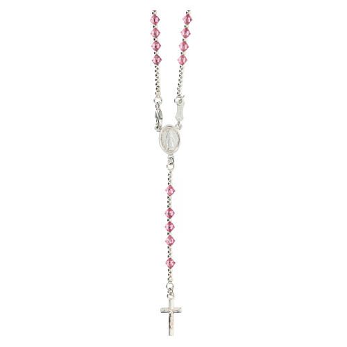 Rosary choker of the Miraculous Medal, 925 silver cable and pink crystal 1