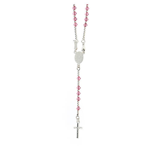 Rosary choker of the Miraculous Medal, 925 silver cable and pink crystal 2