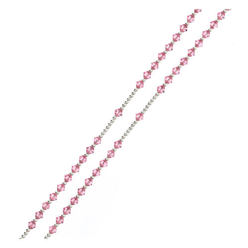 Rosary choker of the Miraculous Medal, 925 silver cable and pink crystal 3