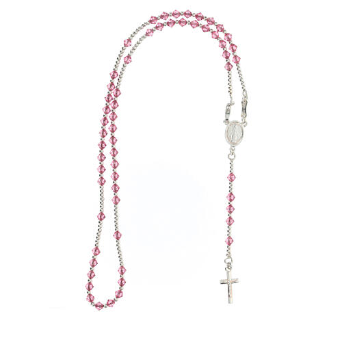 Rosary choker of the Miraculous Medal, 925 silver cable and pink crystal 4