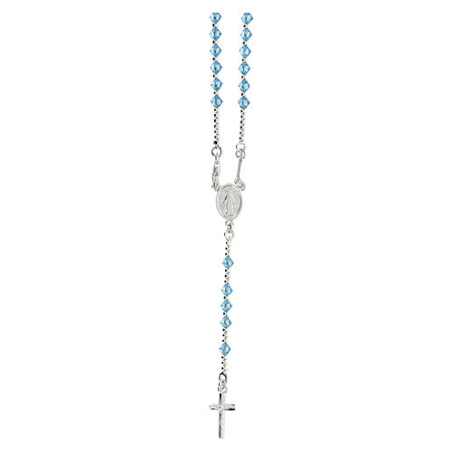 Rosary choker of the Miraculous Medal, 925 silver cable and light blue crystal 1