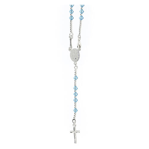 Rosary choker of the Miraculous Medal, 925 silver cable and light blue crystal 2