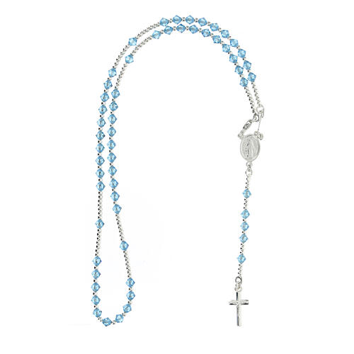 Rosary choker of the Miraculous Medal, 925 silver cable and light blue crystal 4