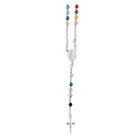 Rosary choker of the Miraculous Medal, 925 silver cable and multicolour crystal